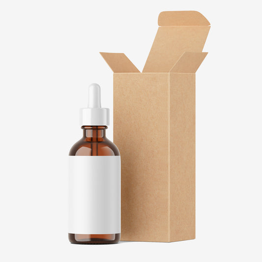 Amber Dropper Bottle & Open Cardboard Box - Editable Lid