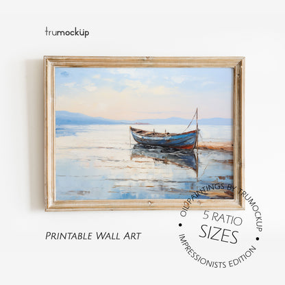 Boat In The Sea - Impressionism Collection - Digital Oil Painting | Printable Wall Art