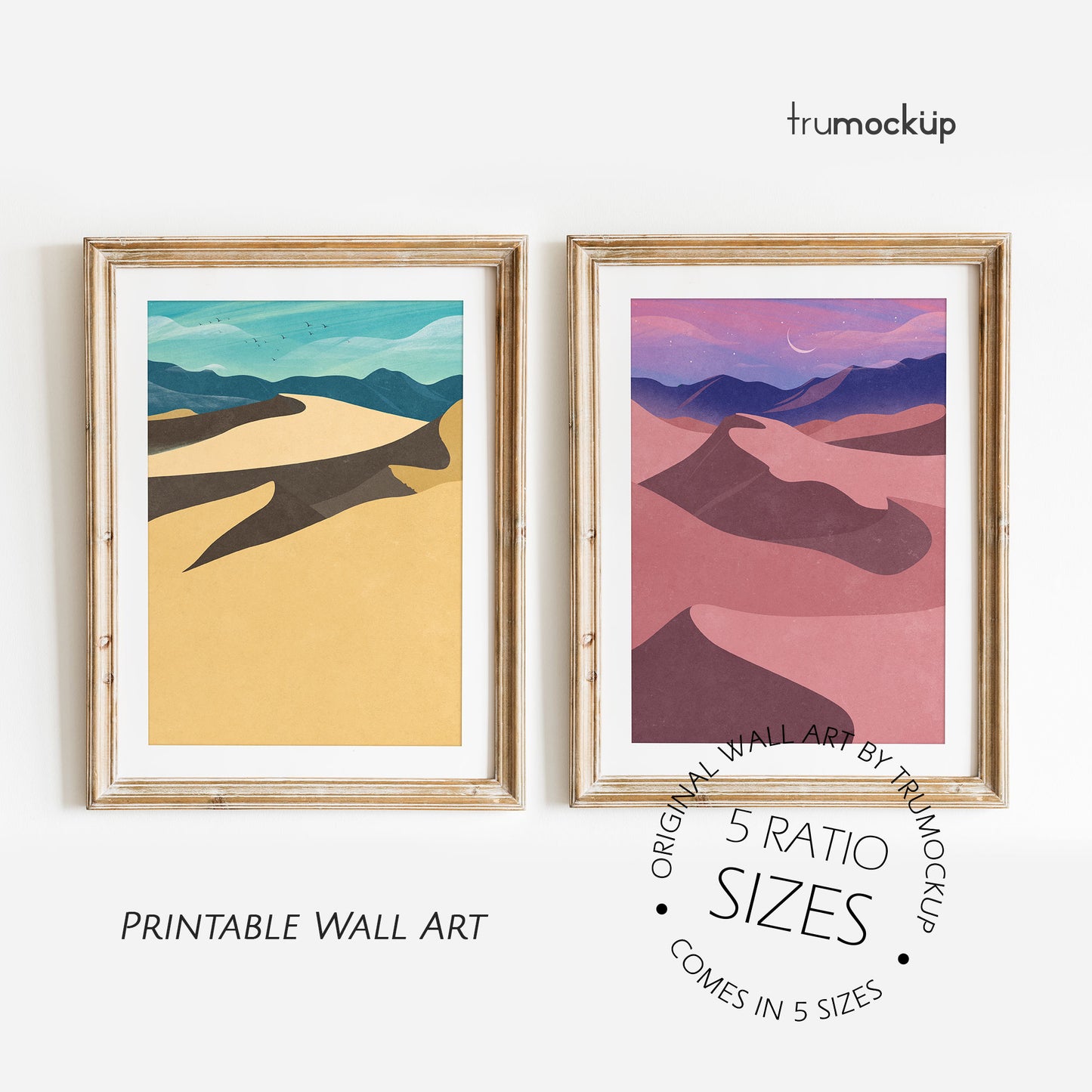 Death Valley Dunes USA - Day and Night - Two Landscape Posters | Digital Illustration | Ready to Print Wall Art