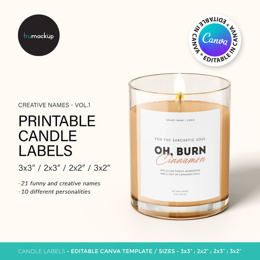 Printable Candle Labels - Funny Candle Names - vol.1 - Editable Canva Templates