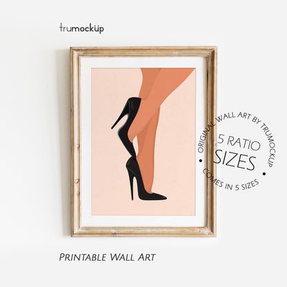 Woman Legs With Black High Heels - Digital Illustration | Ready to Print Wall Art