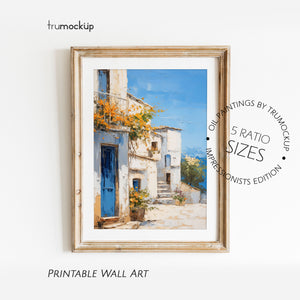 Italian Village By The Sea - Impressionism Collection - Digital Oil Painting | Printable Wall Art