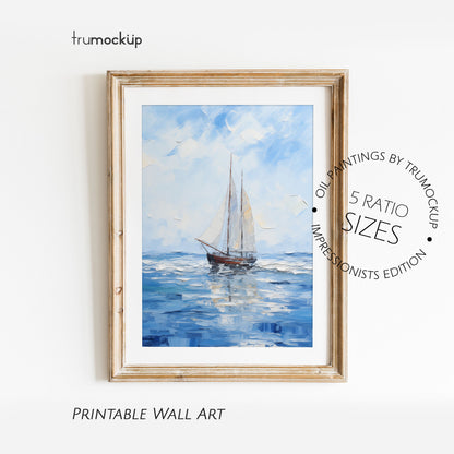 Boat In The Sea - Impressionism Collection - Digital Oil Painting | Printable Wall Art