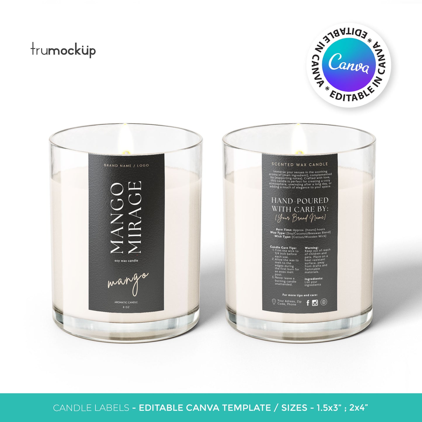 Printable Candle Labels - vol.2 - Editable Canva Templates