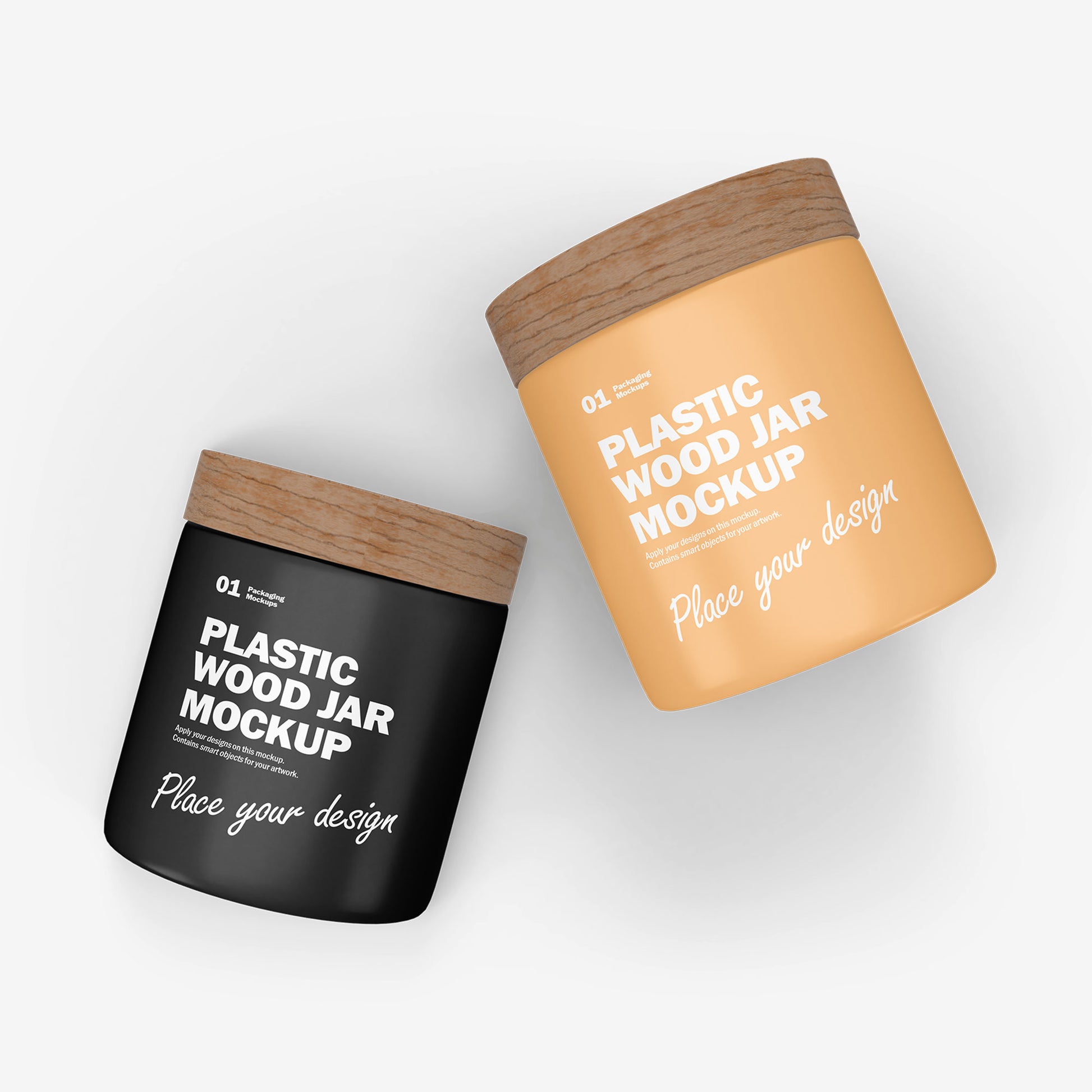 Plastic Cream Jar - Wooden Lids - Cosmetic Mockup