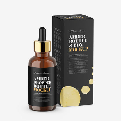 Amber Dropper Bottle & Box - Editable Lid