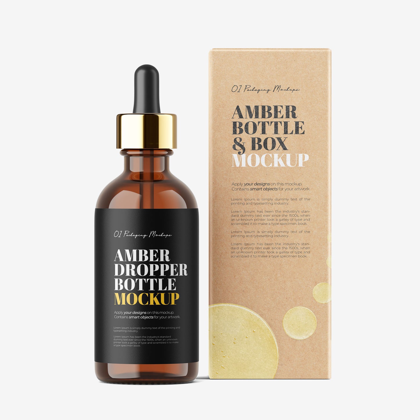 Amber Dropper Bottle & Cardboard Box - Editable Lid