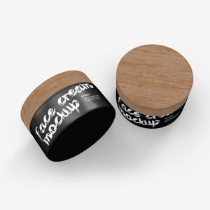 Plastic Cream Jar - Wooden Lids - Cosmetic Mockup