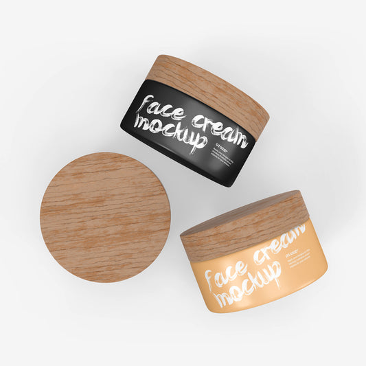 Plastic Cream Jar - Wooden Lids - Cosmetic Mockup