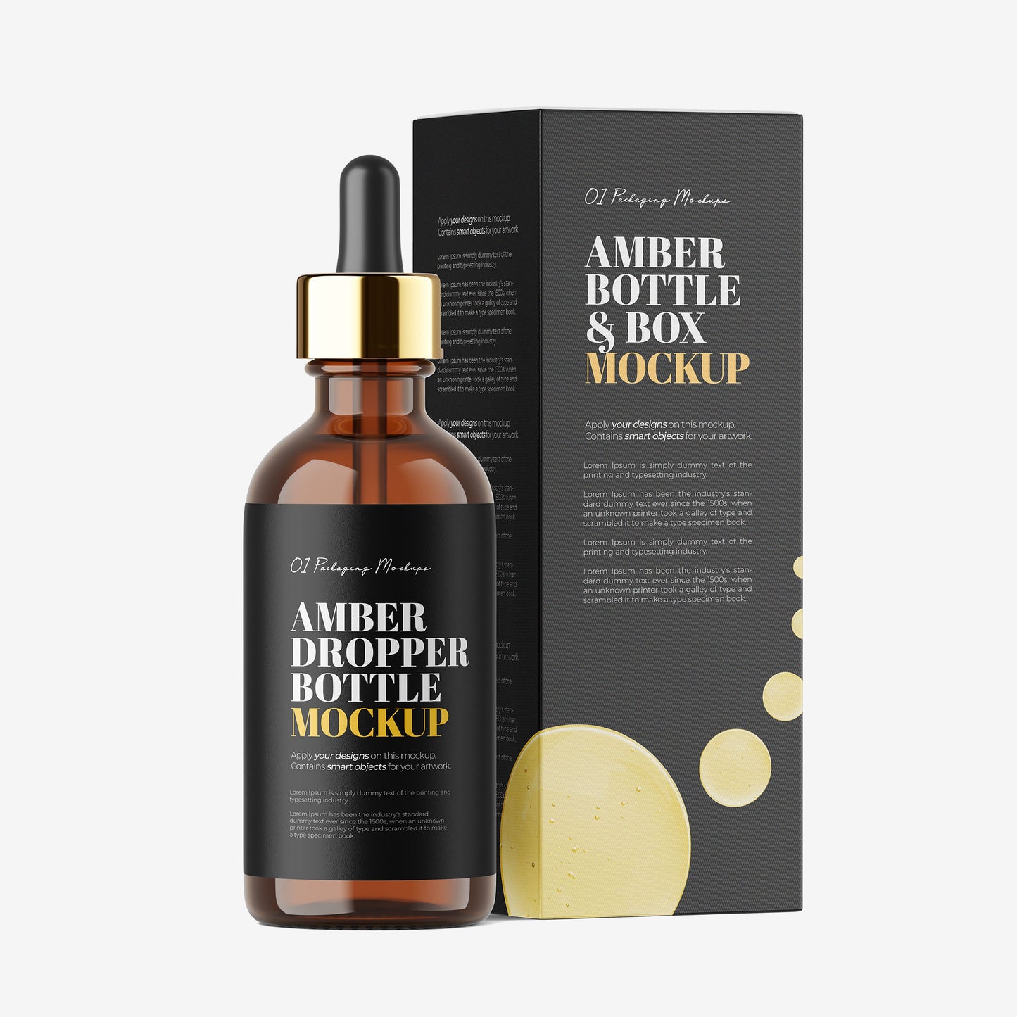 Amber Dropper Bottle & Box - Editable Lid