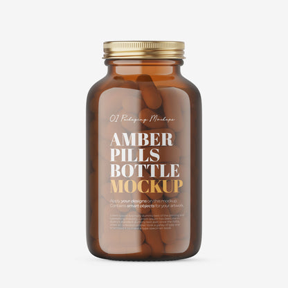 Amber Glass Pills Bottle