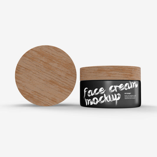 Plastic Cream Jar - Wooden Lids - Cosmetic Mockup