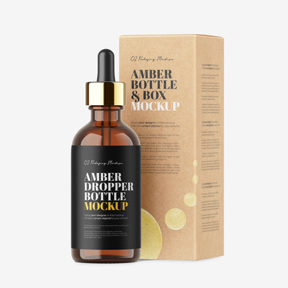 Amber Dropper Bottle & Cardboard Box - Editable Lid