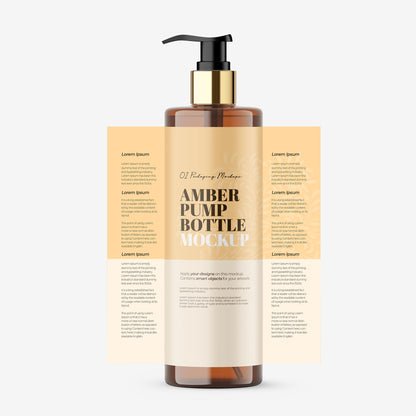 Amber Pump Bottle - Expanded Label & Editable Lid