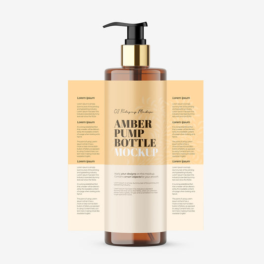 Amber Pump Bottle - Expanded Label & Editable Lid