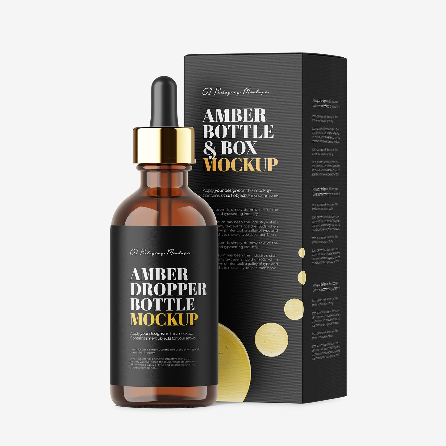 Amber Dropper Bottle & Box - Editable Lid