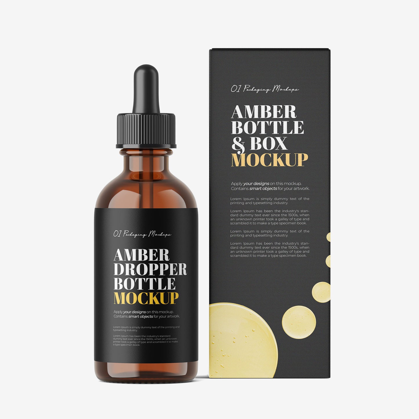 Amber Dropper Bottle & Box - Editable Lid