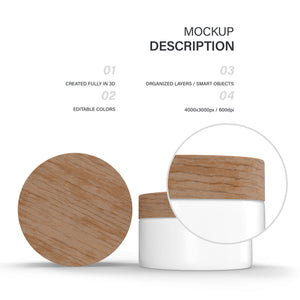 Plastic Cream Jar - Wooden Lids - Cosmetic Mockup