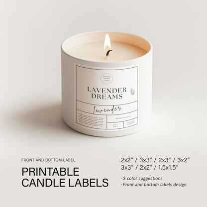 Printable Candle Labels - vol.4 - Front + Bottom Safety Label - Editable Canva Templates