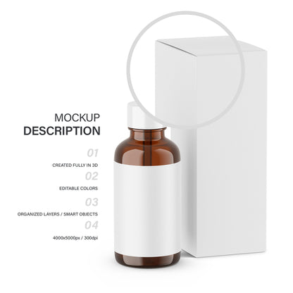 Amber Dropper Bottle & Box - Editable Lid