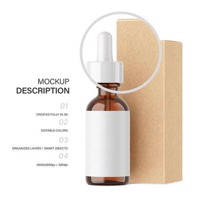 Amber Dropper Bottle & Cardboard Box - Editable Lid