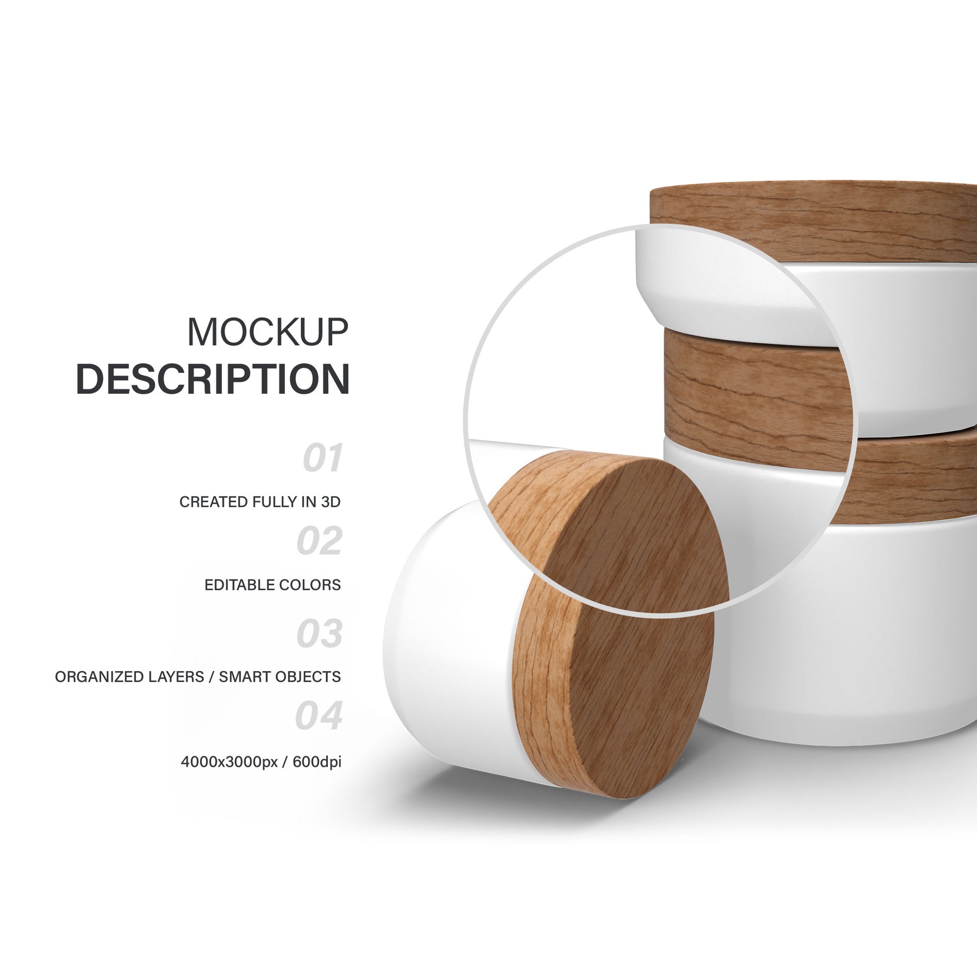 Cosmetic Plastic Jars With Wooden Lids - 6 Mockups Bundle