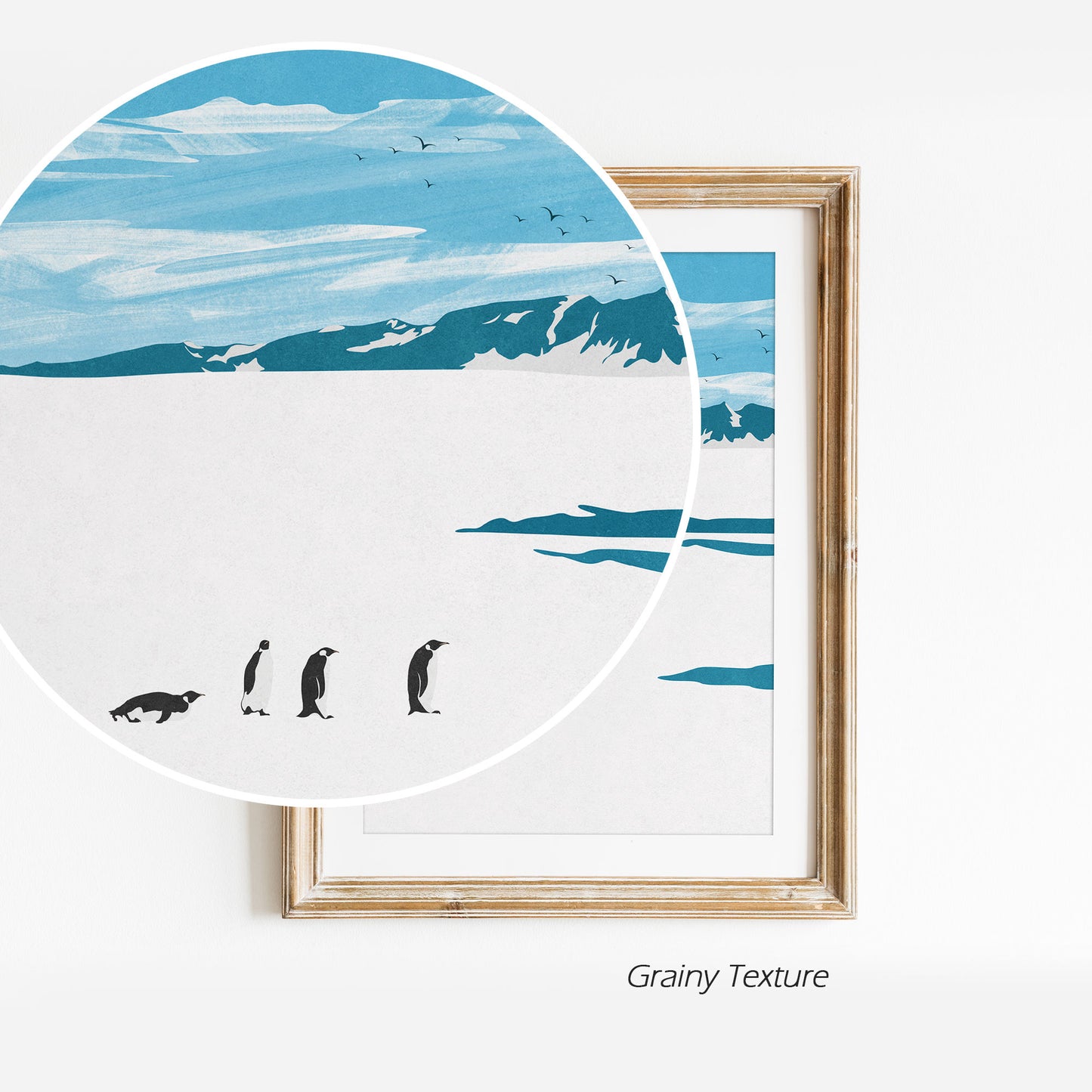 Penguins On Antarctica Glacier - Two Landscape Posters | Digital Illustration | Ready to Print Wall Art