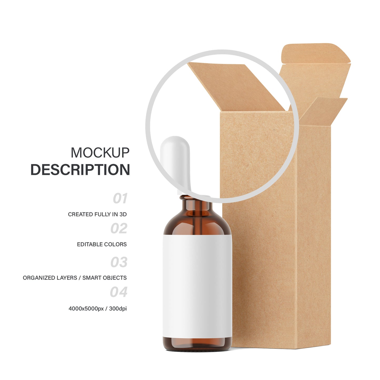 Amber Dropper Bottle & Open Cardboard Box - Editable Lid