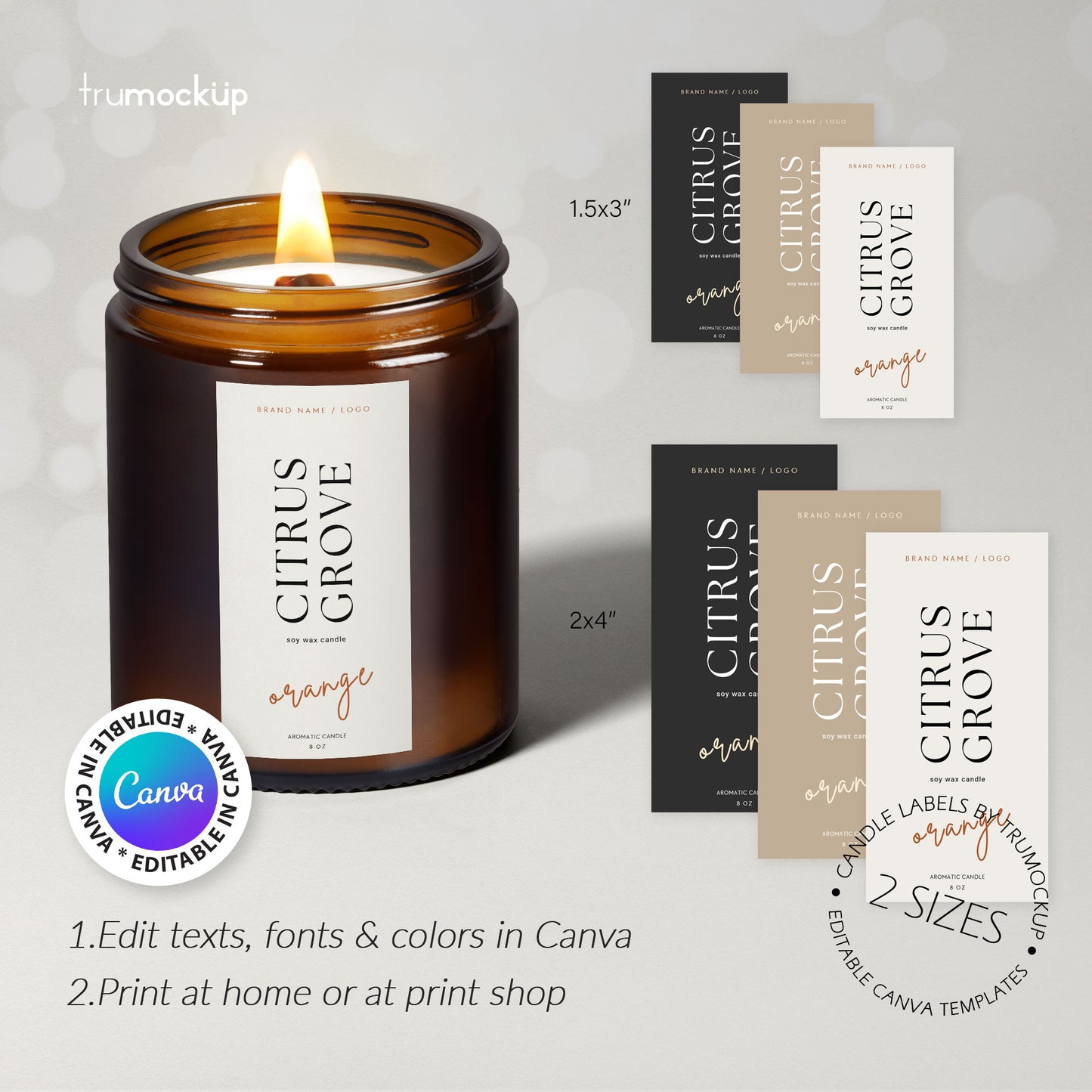 Printable Candle Labels - vol.2 - Editable Canva Templates