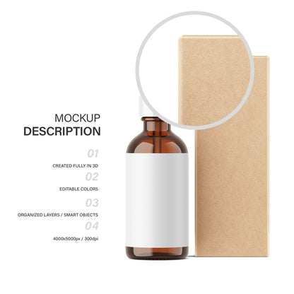 Amber Dropper Bottle & Cardboard Box - Editable Lid