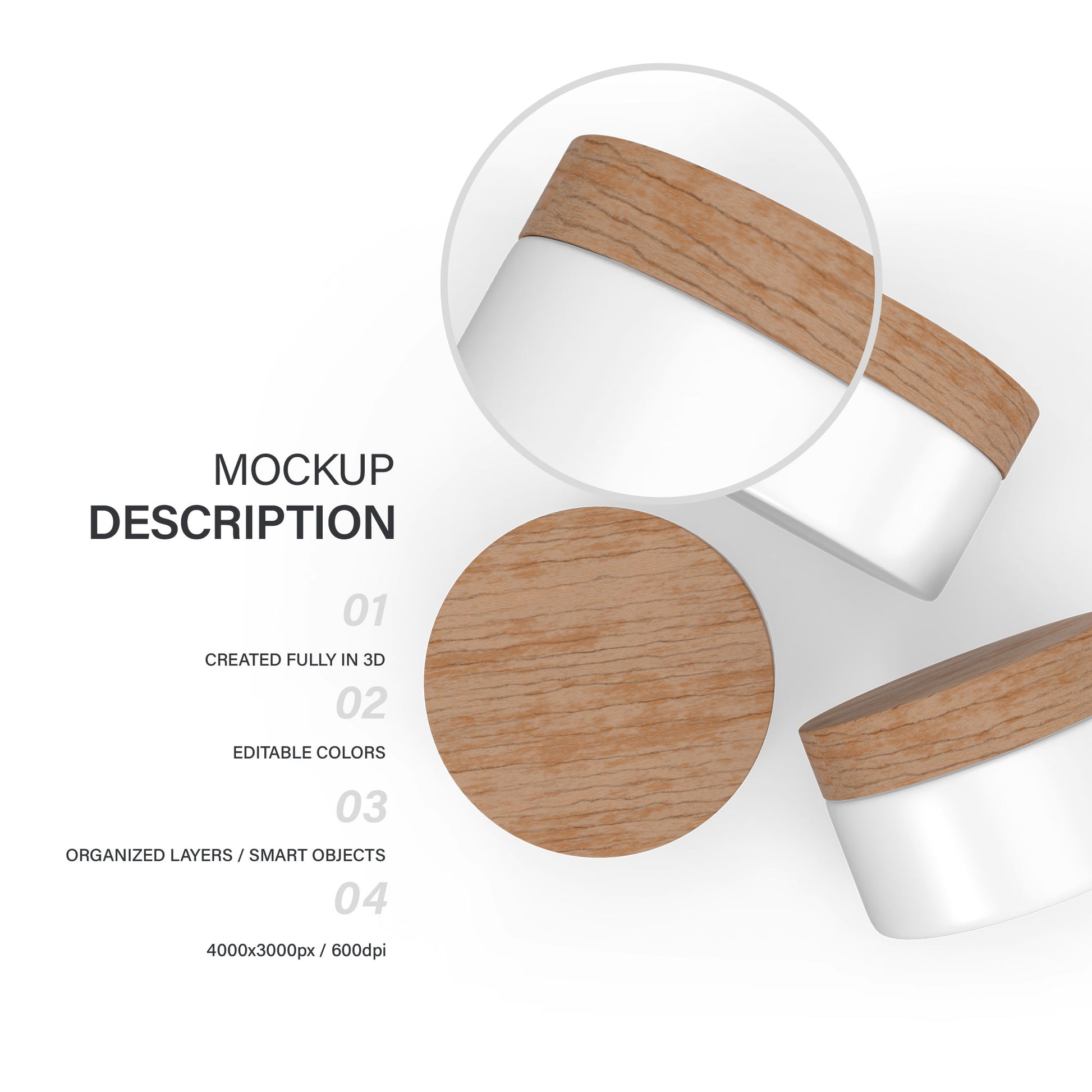 Plastic Cream Jar - Wooden Lids - Cosmetic Mockup