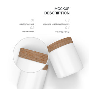 Plastic Cream Jar - Wooden Lids - Cosmetic Mockup