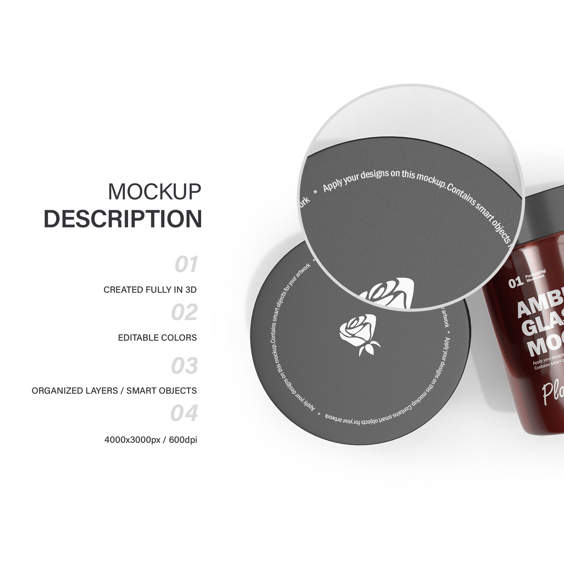 Amber Cosmetic Jars - 3 Mockups Bundle