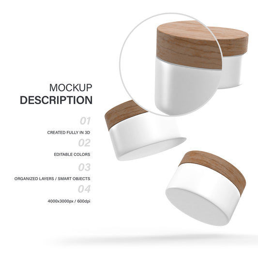 Cosmetic Plastic Jars With Wooden Lids - 7 Mockups Bundle