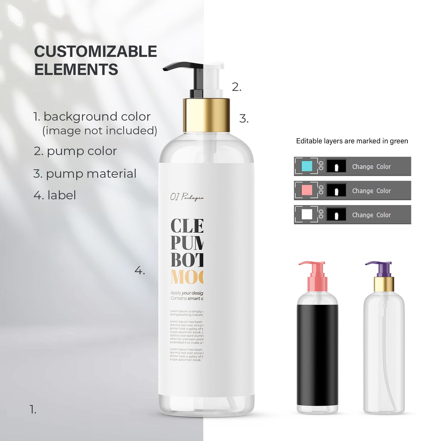 Clear Pump Bottle - Editable Lid