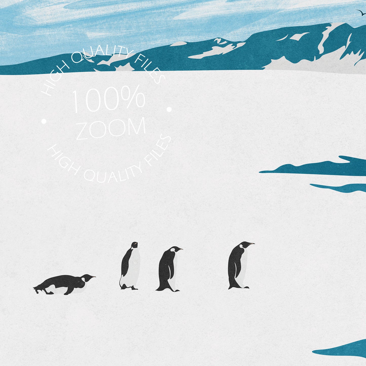 Penguins On Antarctica Glacier - Two Landscape Posters | Digital Illustration | Ready to Print Wall Art