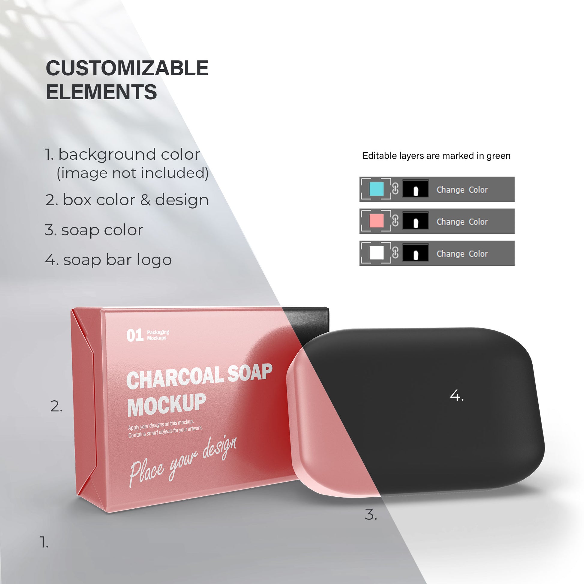 Charcoal Soap Bars With Boxes - 7 Mockups Bundle