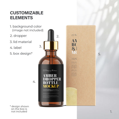 Amber Dropper Bottle & Cardboard Box - Editable Lid