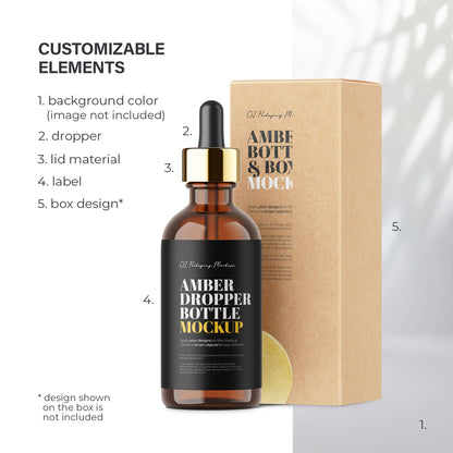 Amber Dropper Bottle & Cardboard Box - Editable Lid