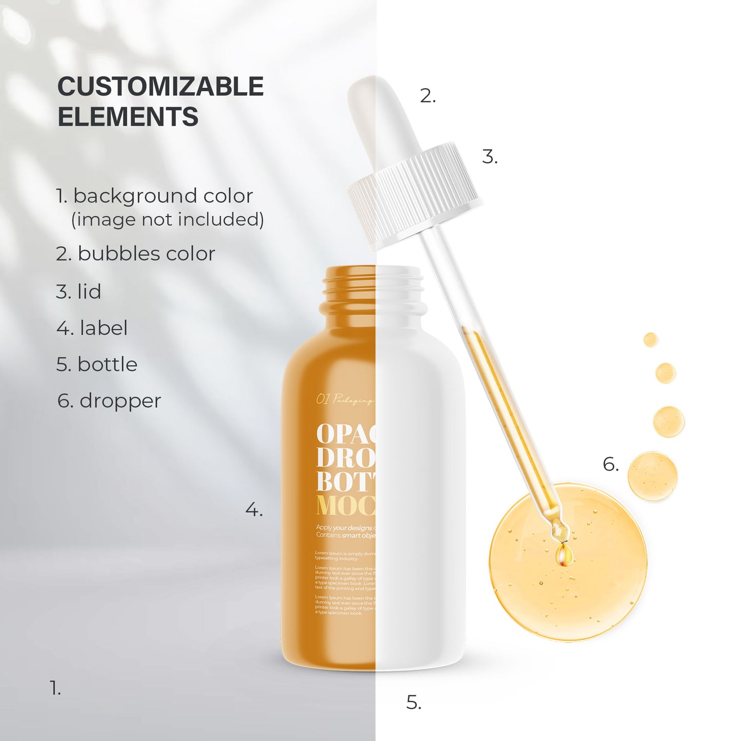 Glossy Dropper Bottle With Serum Bubbles