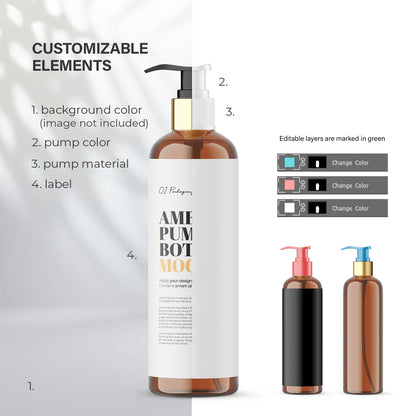 Amber Pump Bottle - Editable Lid