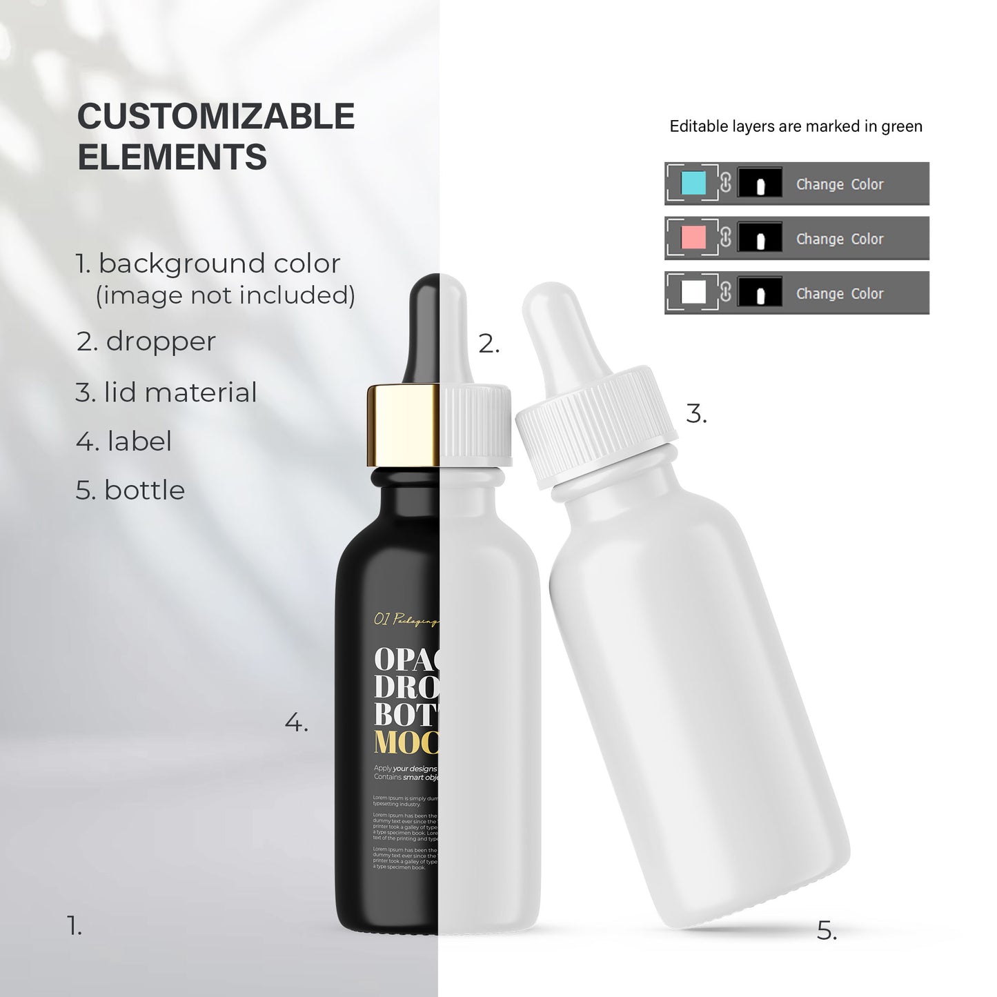 Glossy Dropper Bottle - Editable Lid