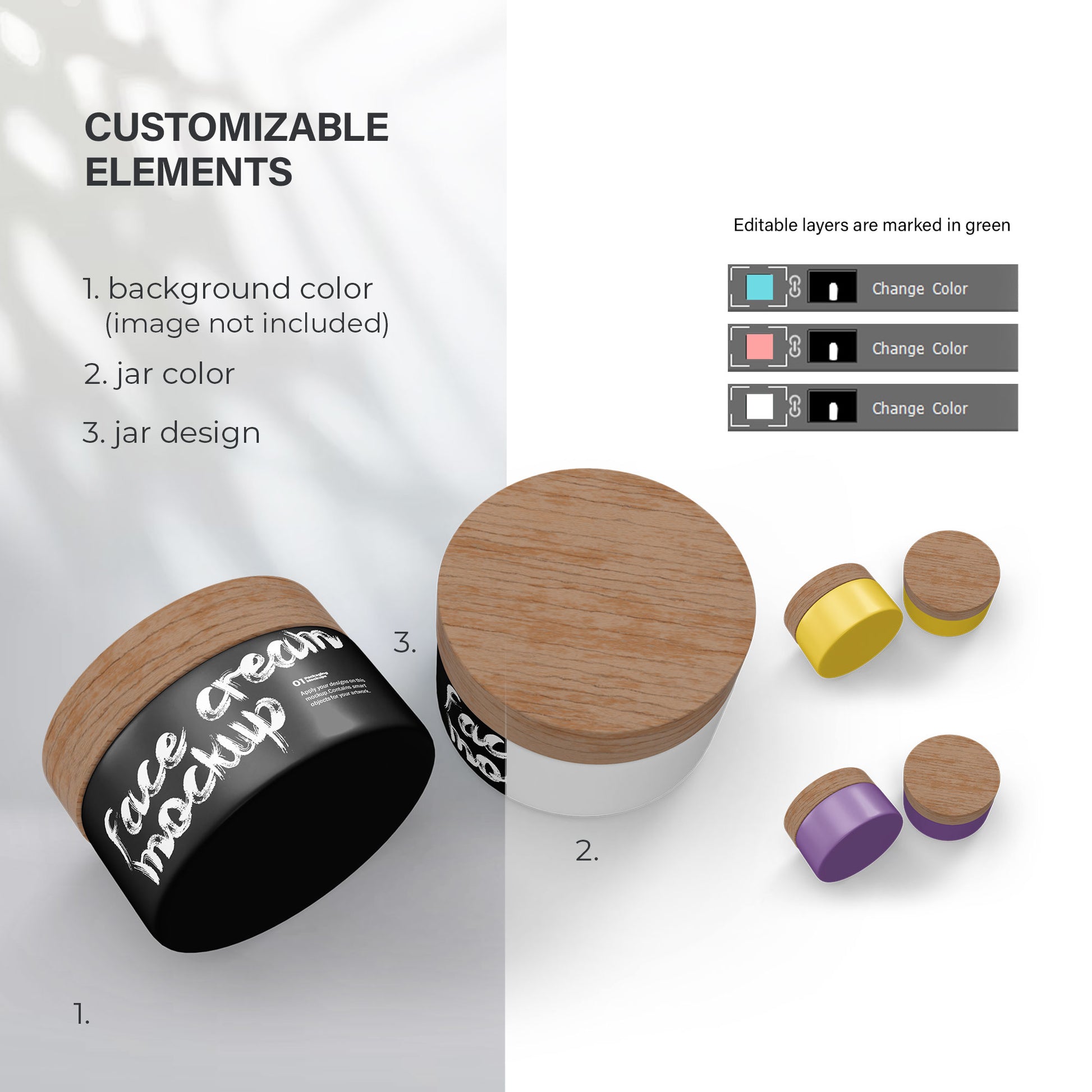 Plastic Cream Jar - Wooden Lids - Cosmetic Mockup