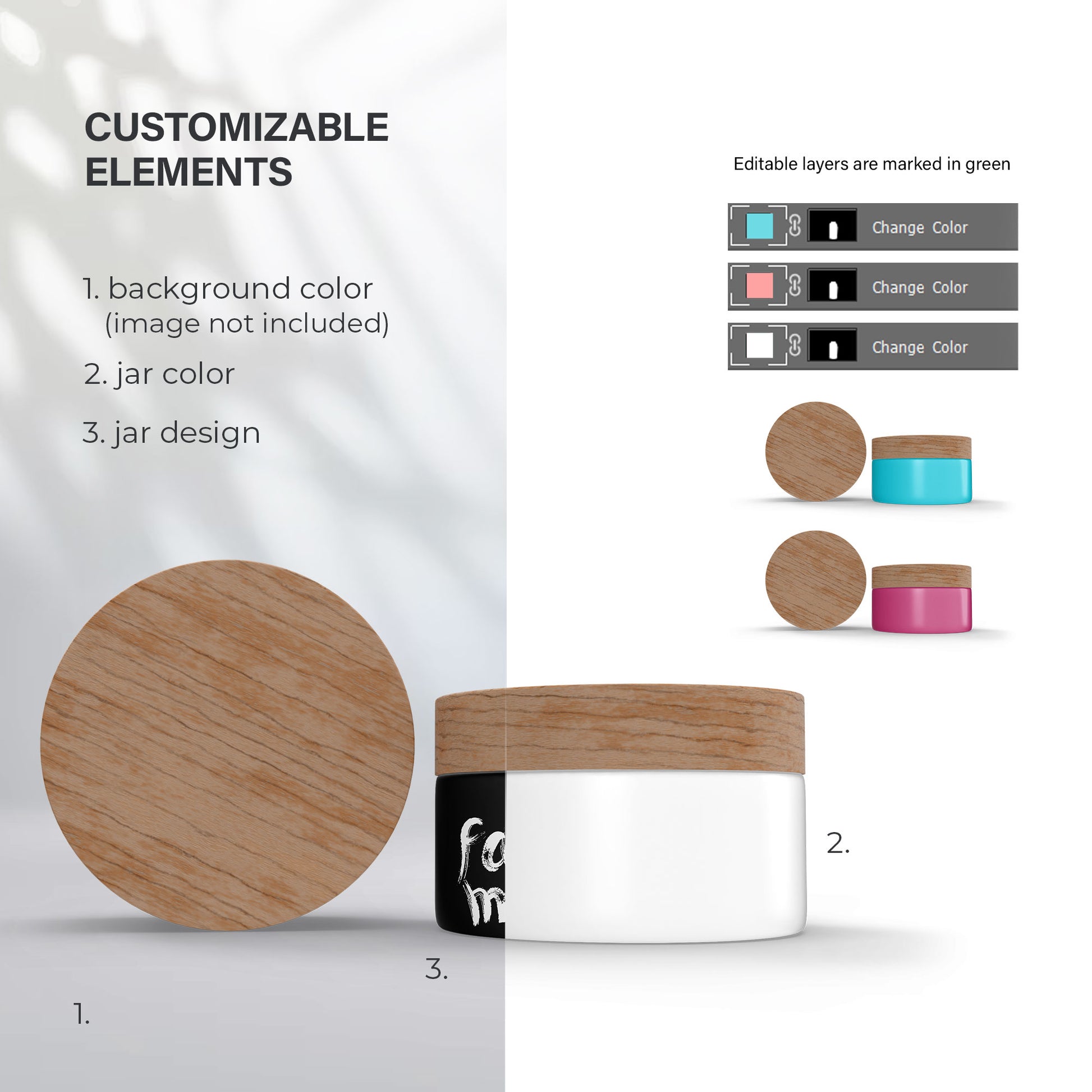 Plastic Cream Jar - Wooden Lids - Cosmetic Mockup