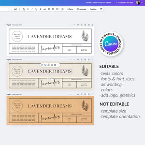 Printable Candle Labels - vol.3 - Front + Bottom Safety Label - Editable Canva Templates