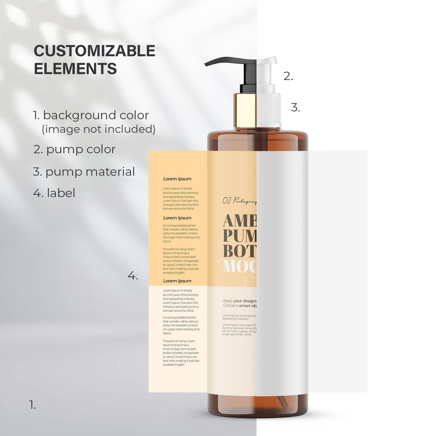 Amber Pump Bottle - Expanded Label & Editable Lid