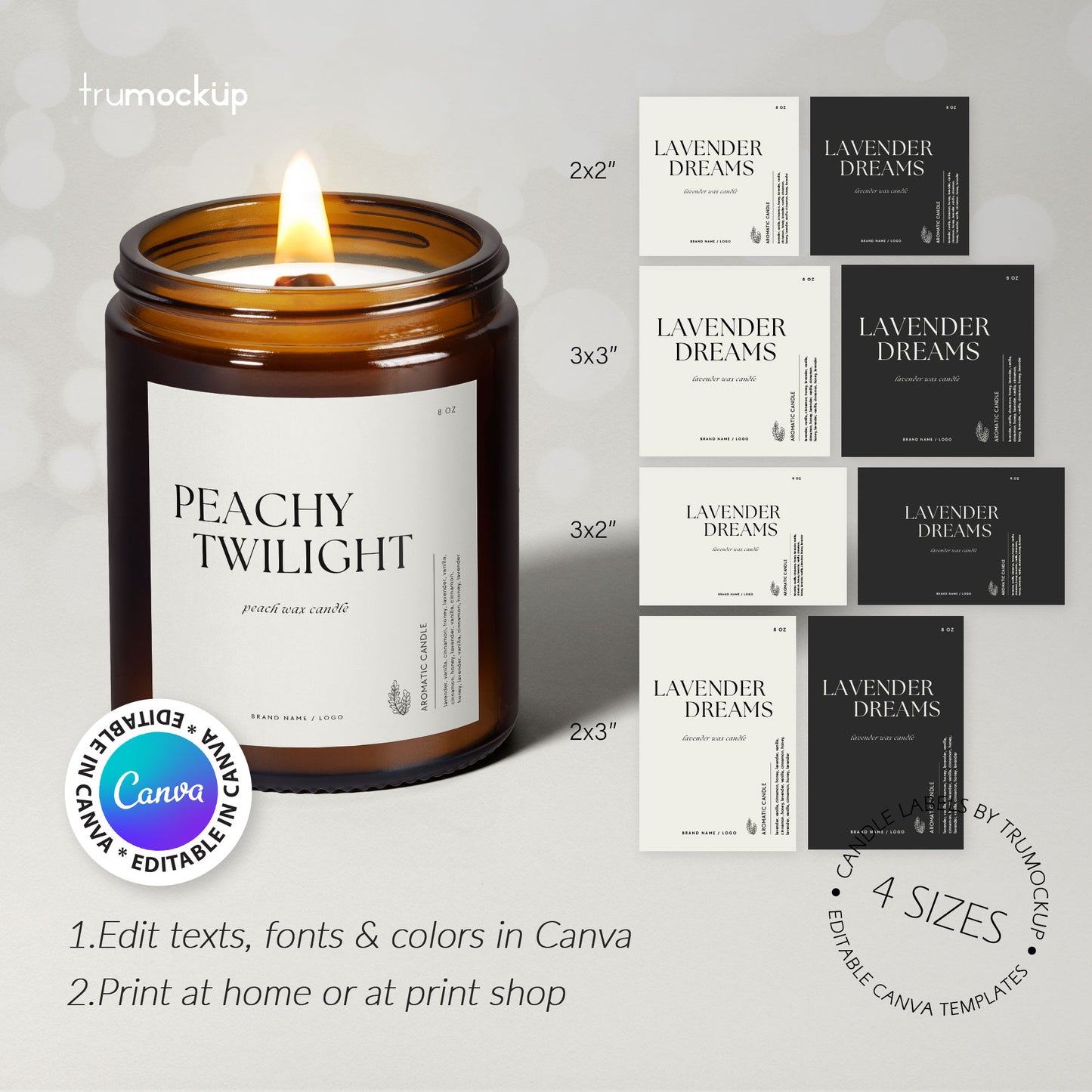 Printable Candle Labels - vol.1 - Editable Canva Templates