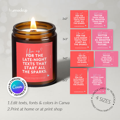 Printable Candle Labels - Valentine's Day-vol.1 - Editable Canva Templates