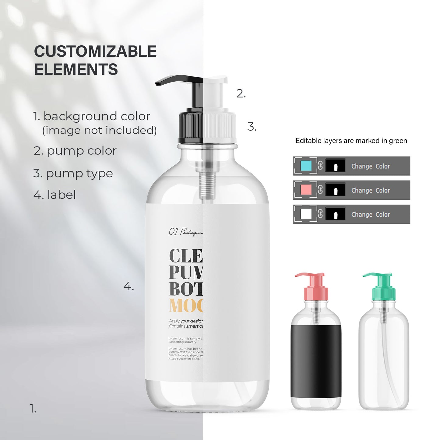 Clear Pump Bottle - Soap Bottle - Editable Lid