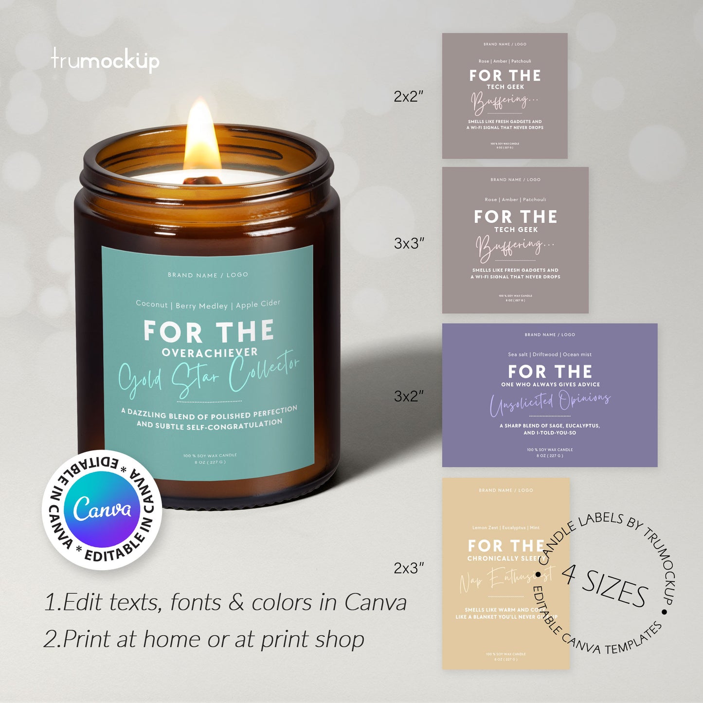 Printable Candle Labels - Funny Candle Names - vol.2 - Editable Canva Templates